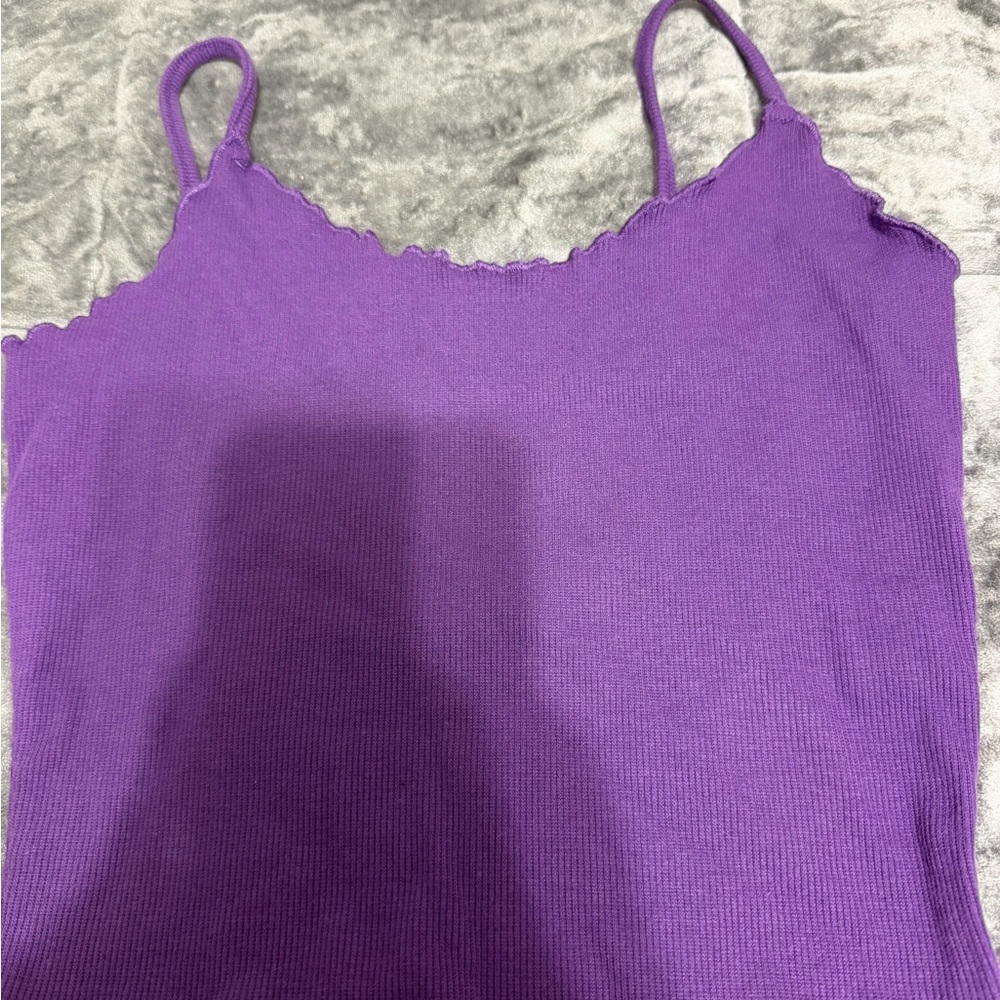 Others Follow Purple Ribbed Scallop-Edge Cami